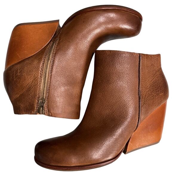 Kork Ease Natalya Wedge Bootie Sz 9.5 Brown Leather Ankle Boot - Picture 8 of 13